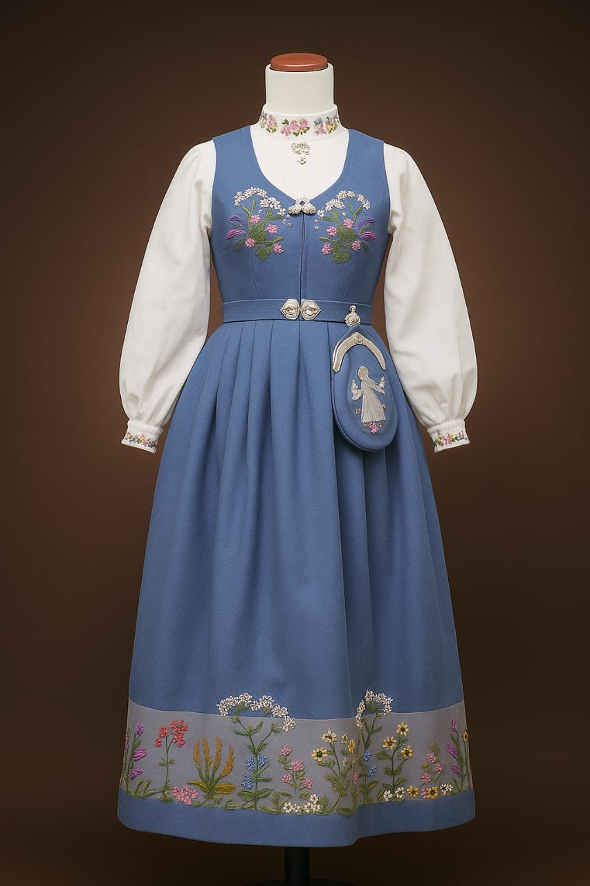 Nordland bunad in deep blue with floral motifs